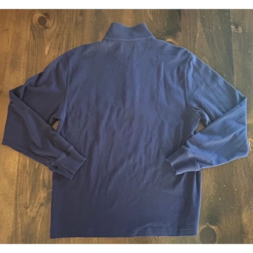 Brooks Brothers Quarter Zip Pullover Medium Navy Blue Quilted Cotton Preppy